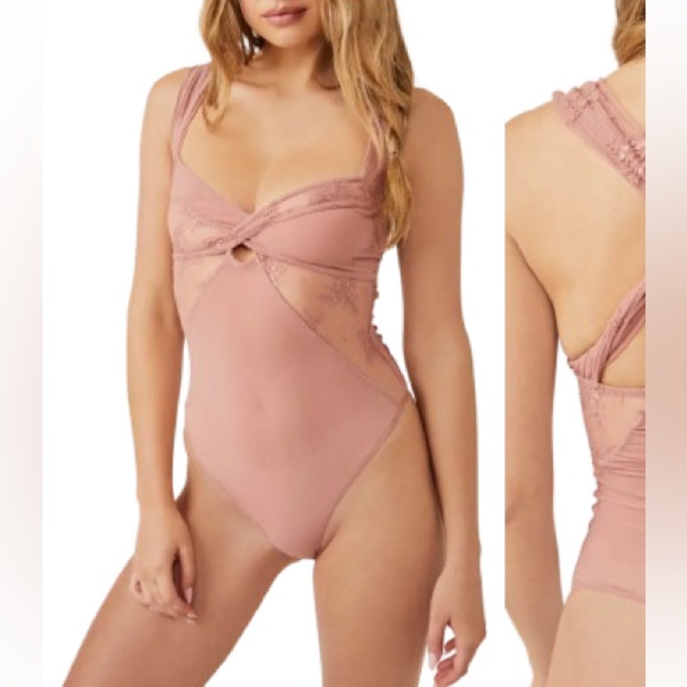 Free People Intimately Sheer Thong Bodysuit, M NWT, pink mauve
